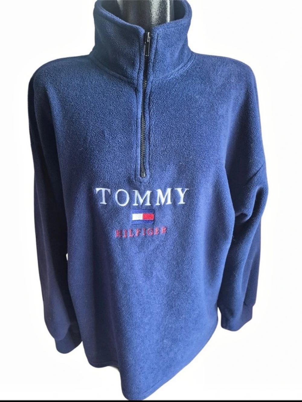 Tommy Hilfiger Vintage 90's Flag Logo Front Quarter-Zip Fleece Pullover